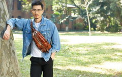 Genuine Leather Mens Cool Chest Bag Sling Bag Crossbody Bag Travel Bag Hiking Bag for men - imessengerbags