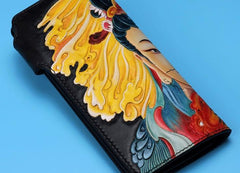 Handmade Leather Quan yin Buddha Mens Chain Biker Wallet Cool Leather Wallet With Chain Wallets for Men - imessengerbags