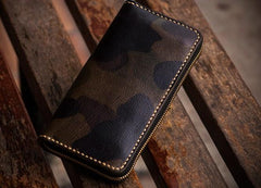 Handmade Leather Men Camouflage Cool Leather Wallet Long Phone Clutch Wallets for Men - imessengerbags