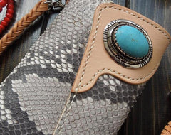 Handmade Leather Biker Wallet Mens Cool Chain Trifold Wallet Trucker Wallet with Chain