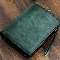 Handmade Mens Cool billfold Leather Wallet Men Small Zipper Wallets Bifold for Men - imessengerbags
