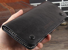 Handmade Genuine Leather Mens Cool Long Leather Wallet Bifold Clutch Wallet for Men - imessengerbags