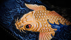 Handmade Leather Men Tooled Carp Cool Leather Wallet Long Phone Wallets for Men - imessengerbags
