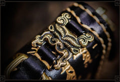 Handmade Leather Tibetan Mens Chain Biker Wallet Cool Leather Wallet Long Clutch Wallets for Men