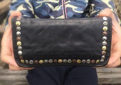 Genuine Leather Mens Cool Long Leather Wallet Biker Wallet Zipper Clutch Wallet for Men - imessengerbags