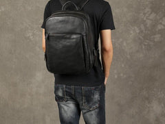 Genuine Leather Mens Cool Backpack Sling Bag Large Black Travel Bag Hiking Bag for men - imessengerbags