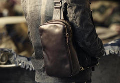 Handmade Leather Mens Cool Chest Bag Sling Bag Crossbody Bag Travel Bag Hiking Bag for men