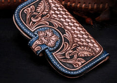 Handmade Leather Tooled Floral Mens Clutch Wallet Cool Wallet Long Wallets for Men Women - imessengerbags