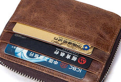 Cool Leather Small Slim Zipper Wallet billfold Wallet Card Wallets For Men - imessengerbags
