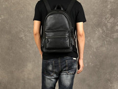 Genuine Leather Mens Cool Backpack Sling Bag Large Black Travel Bag Hiking Bag for men - imessengerbags
