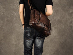 Genuine Leather Mens Cool Messenger Bag Shoulder Bag Chest Bag Bike Bag Cycling Bag for men