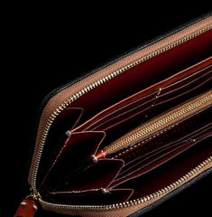 Handmade Leather Mens Clutch Wallet Cool Buddha&Demon Tooled Wallet Long Zipper Wallets for Men - imessengerbags