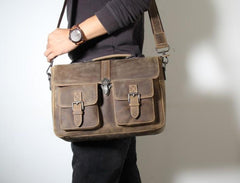Handmade Leather Mens Cool Messenger Bag Work Bag Backpack Travel Bag Briefcase Bag for men