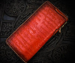 Handmade Leather Tibetan Mens Chain Biker Wallet Cool Leather Wallet Long Clutch Wallets for Men - imessengerbags