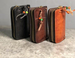 Handamde Genuine Leather Mens Cool Key Wallet Card Slim Wallet Key Holder Car Key Case for Men - imessengerbags