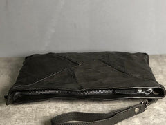 Handmade Leather Mens Clutch Cool Slim Wallet Zipper Clutch Wristlet Wallet for Men