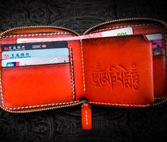 Handmade Leather Small Tooled Mens billfold Wallet Cool Chain Wallet Biker Wallet for Men