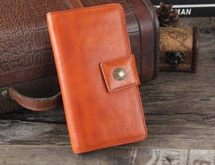 Genuine Leather Mens Cool Long Leather Wallet Cards Clutch Wristlet Wallet for Men - imessengerbags