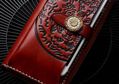Handmade Leather Mens Chain Biker Wallet Cool Leather Wallet Long Phone Wallets for Men