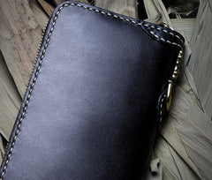 Handmade Leather Carp Mens Chain Biker Wallet Cool Leather Wallet Long Phone Wallets for Men