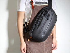 Genuine Leather Mens Cool Chest Bag Sling Bag Crossbody Bag Travel Bag Hiking Bag for men