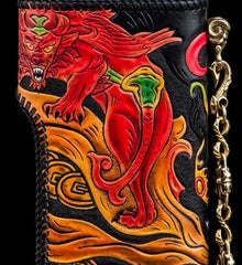 Handmade Leather Monster Mens Chain Biker Wallet Cool Leather Wallet Long Phone Wallets for Men