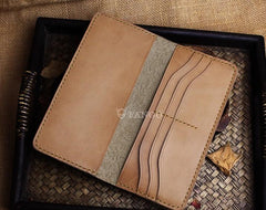 Handmade Leather Floral Mens Cool Travel Long Wallet Card Holder Card Slim Clutch Wallets for Men - imessengerbags
