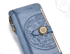 Handmade Leather Mens Chain Biker Wallet Cool Leather Wallet Long Phone Wallets for Men - imessengerbags