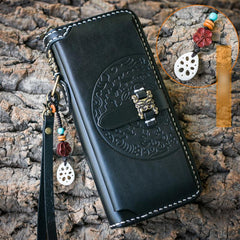 Handmade Leather Mens Chain Biker Wallet Cool Leather Wallet Long Phone Wallets for Men - imessengerbags