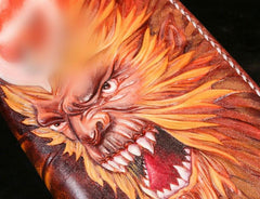 Handmade Leather Men Tooled Monkey King Cool Leather Wallet Long Phone Wallets for Men