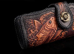 Handmade Leather Carp Mens Chain Biker Wallet Cool Leather Wallet With Chain Wallets for Men