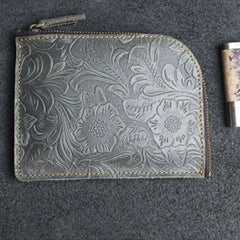 Handmade Leather Floral Mens Front Pocket Wallet Cool Slim Leather Wallet Men billfold Wallets Bifold for Men - imessengerbags
