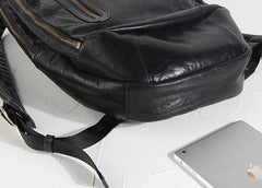 Genuine Leather Mens Cool Backpack Sling Bag Large Black Travel Bag Hiking Bag for men