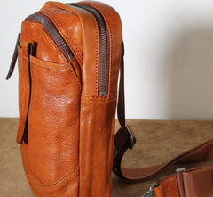 Genuine Leather Mens Cool Chest Bag Sling Bag Crossbody Bag Travel Bag Hiking Bag for men