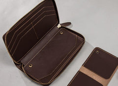 Coffee Leather Mens Zipper Travel Wallet Passport Wallet Clutch Wallets for Men - imessengerbags