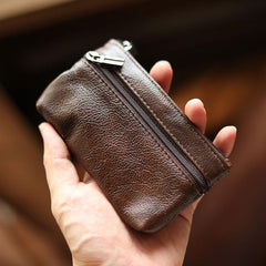 Black Leather Mens Short Coin Wallet Zipper Small Coin Holder Change Pouch For Men - imessengerbags