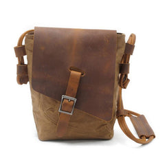 Cool Mens Waxed Canvas Leather Small Courier Bags Canvas Side Bags for Men - imessengerbags