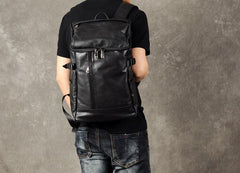 Genuine Leather Mens Cool Backpack Sling Bag Large Black Travel Bag Hiking Bag for men