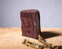 Handmade Genuine Leather Mens Chain Biker Wallet Cool Zipper Leather Wallet Bifold billfold Wallets - imessengerbags