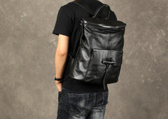 Genuine Leather Mens Cool Backpack Sling Bag Large Black Travel Bag Hiking Bag for men - imessengerbags