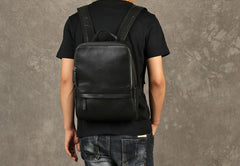 Genuine Leather Mens Cool Backpack Sling Bag Large Black Travel Bag Hiking Bag for men