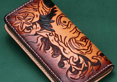Handmade Leather Mens Clutch Wallet Cool Buddha&Demon Tooled Wallet Long Zipper Wallets for Men - imessengerbags