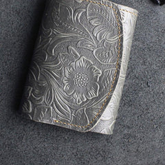 Handmade Leather Floral Mens Trifold Cool billfold Wallet Card Holder Small Card Slim Wallets for Men - imessengerbags