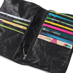Handmade Leather Mens Cool Long Leather Wallet Bifold Clutch Wallet for Men