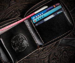 Handmade Leather Chinese Black&White Tooled Mens billfold Wallet Cool Leather Wallet Slim Wallet for Men - imessengerbags