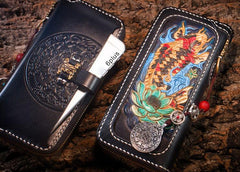 Handmade Leather Carp Mens Chain Biker Wallet Cool Leather Wallet Long Phone Wallets for Men