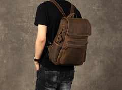 Genuine Leather Mens Cool Backpack Sling Bag Large Brown Travel Bag Hiking Bag for men - imessengerbags