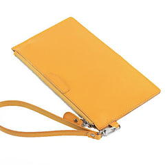 Oiled Leather Men's Yellow Ultra Slim Wristlet Wallet Zipper Multiple Purse Wallet Phone Bag For Men