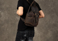 Genuine Leather Mens Cool Backpack Sling Bag Large Coffee Travel Bag Hiking Bag for men - imessengerbags