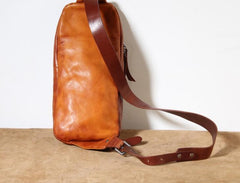 Genuine Leather Mens Cool Chest Bag Sling Bag Crossbody Bag Travel Bag Hiking Bag for men - imessengerbags